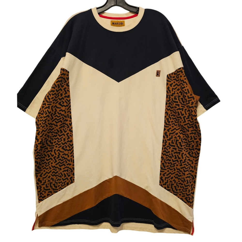 Makobi Mens 4XB Colorblock Short Sleeve Crewneck Tee Navy Cream Brown M555